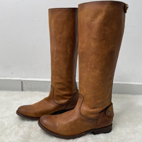 Frye Melissa Women's Brown Leather Boot Full Zip Round Toe Shoes Size 5.5 - Picture 1 of 13